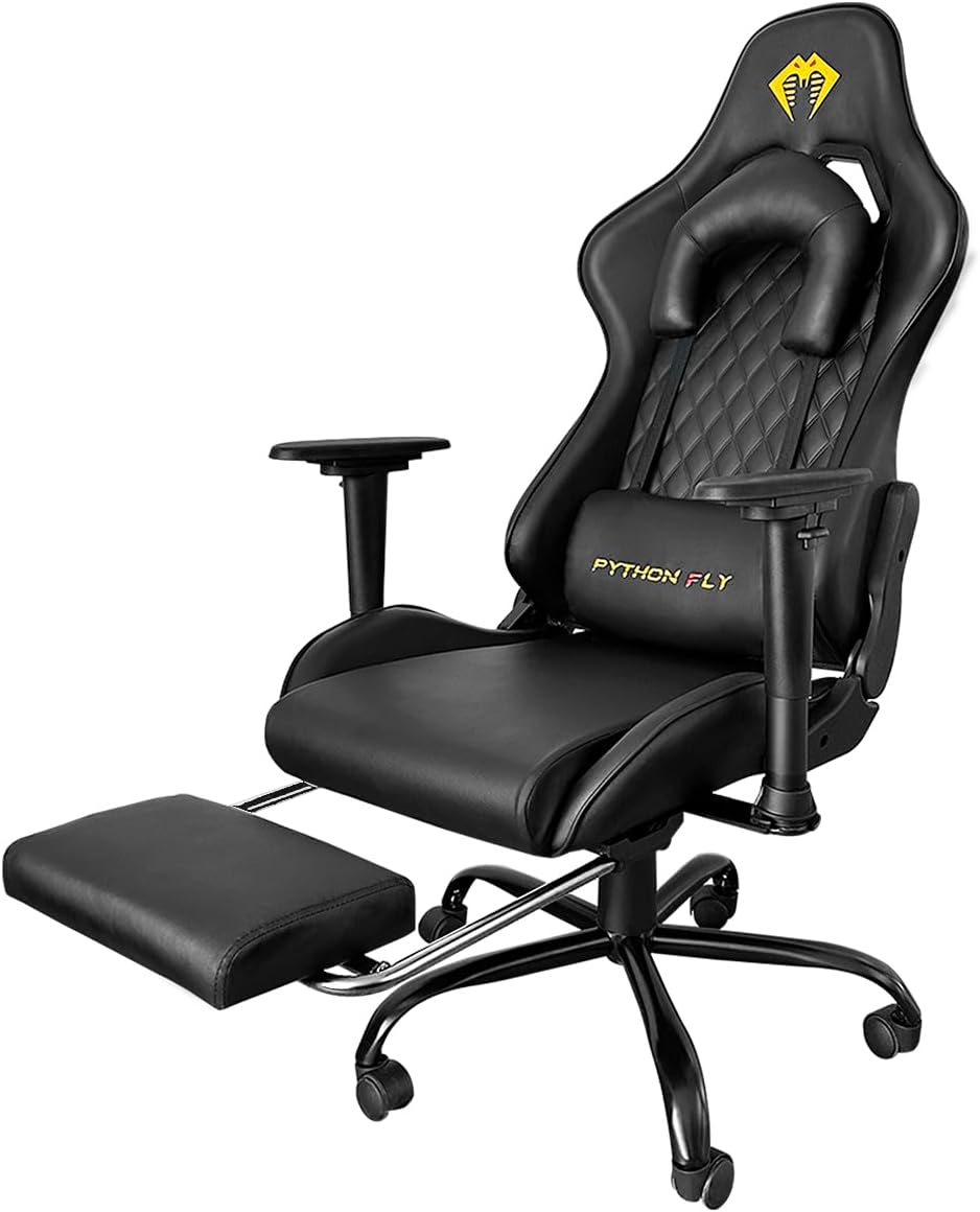 Cadeira Gamer Python Fly Deluxe, Design Ergonômico, Ajuste De 90-150 Graus, Design Preto E Dourado - Imagem 2