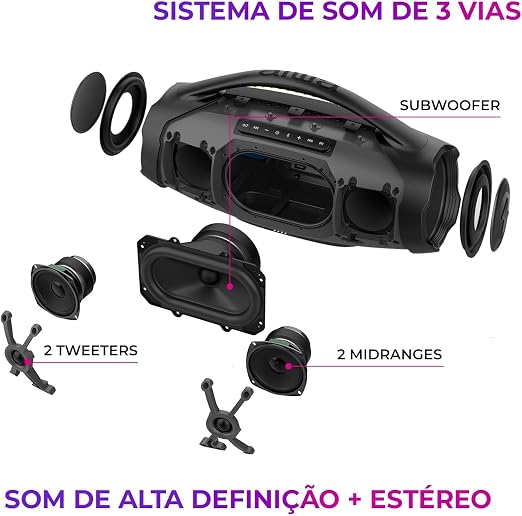 Caixa de Som Boombox Plus AIWA BBS-01-B 200W Bluetooth 5.3-200W RMS - 30 Horas de Bateria - Resistente à Poeira e Água - Preto - Imagem 3