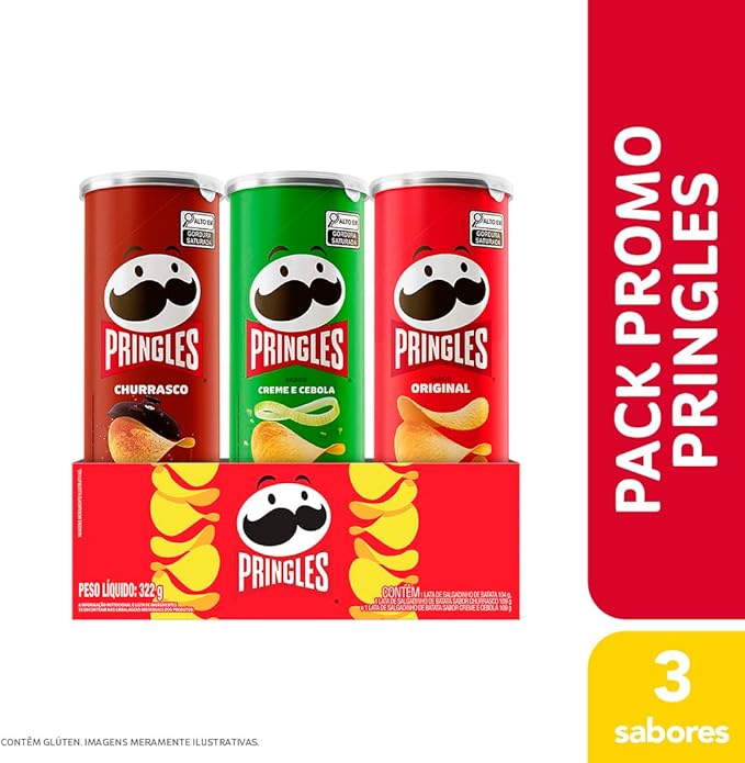 Pringles Pack Promo Salgadinho de Batata Frita 3 Sabores - Original, Creme e Cebola e Churrasco - Imagem 3