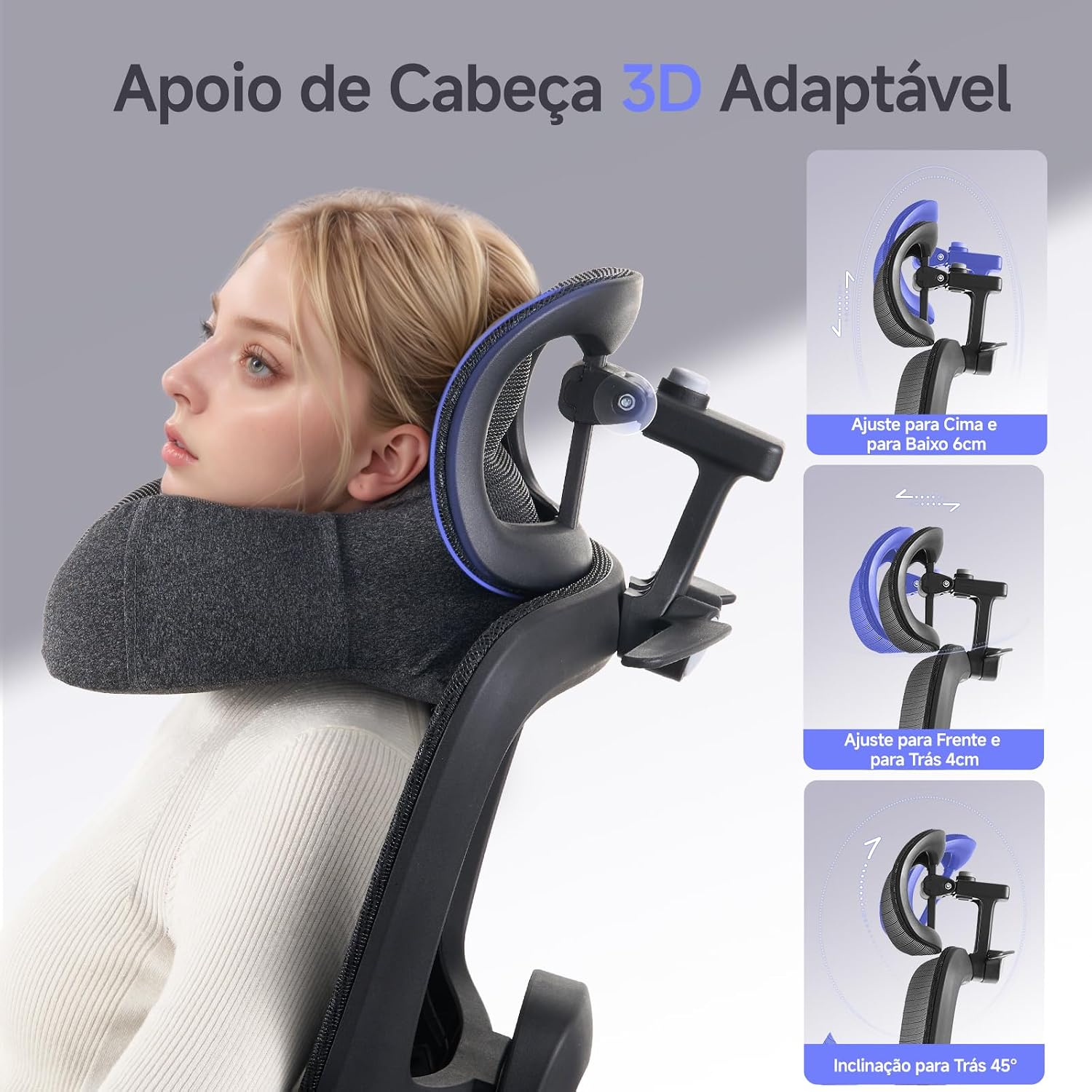 LarkLeaves Cadeira de Escritório com Descanso para os Pés, Cadeira Ergonômica com Travesseiro para Pescoço e Rodas de Borracha, Cadeira Gamer com Encosto Ajustável e Apoios de Braço 3D, Preto - Imagem 2