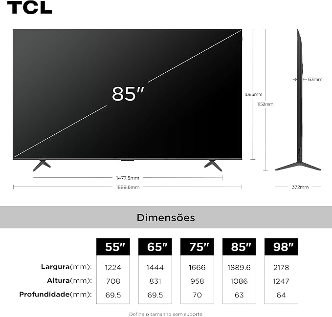 Smart TV TCL 85 Polegadas QLED 4K P8L WiFi Bluetooth Google TV HDR10+ 144 Hz VRR 85P8L - Imagem 3