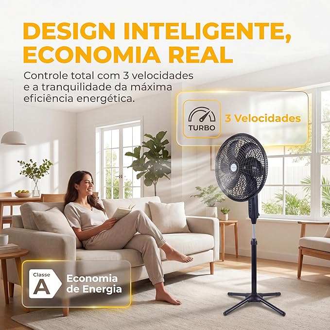 HEPTA WORLD Ventilador de Coluna, Resfriamento, Silencioso, Design Slim para Casa Escritório (PRETO, 110V, 101) - Imagem 3