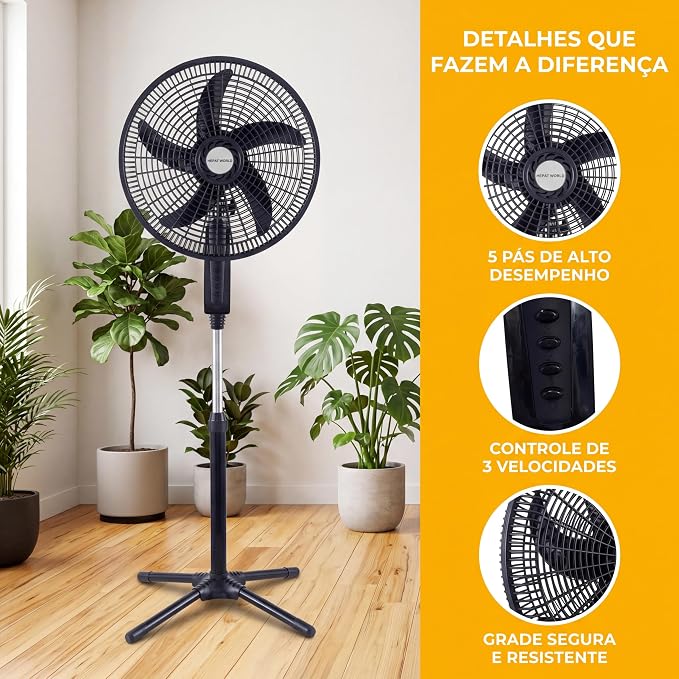 HEPTA WORLD Ventilador de Coluna, Resfriamento, Silencioso, Design Slim para Casa Escritório (PRETO, 110V, 101) - Imagem 2