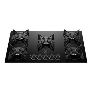 Cooktop 5 Bocas a Gás GLP Electrolux Mesa de Vidro Preto Acendimento Automático Efficient KE5GR 110/220V