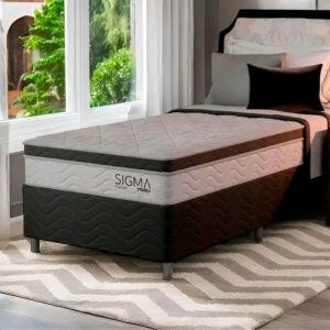 Cama Box com Colchão Solteirão Sigma Molas Ensacadas (22x108x198) Branco e Cinza - Modern