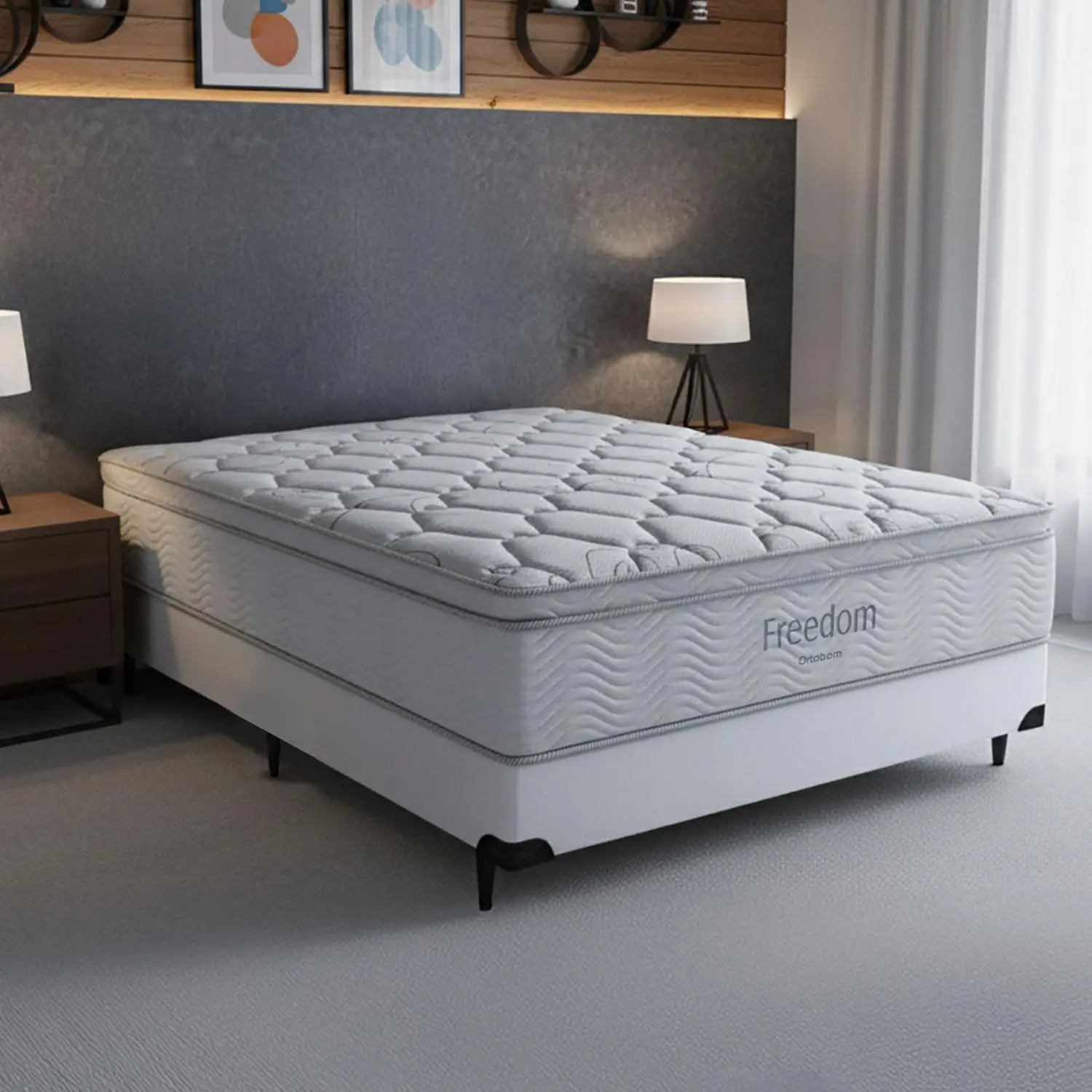 Cama Box e Colchão Freedom - Casal (138x188) - Ortobom