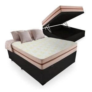 Cama Box Baú Viúva + Colchão de Molas Ensacadas Viúva Firme Classic Bege - Cristalflex