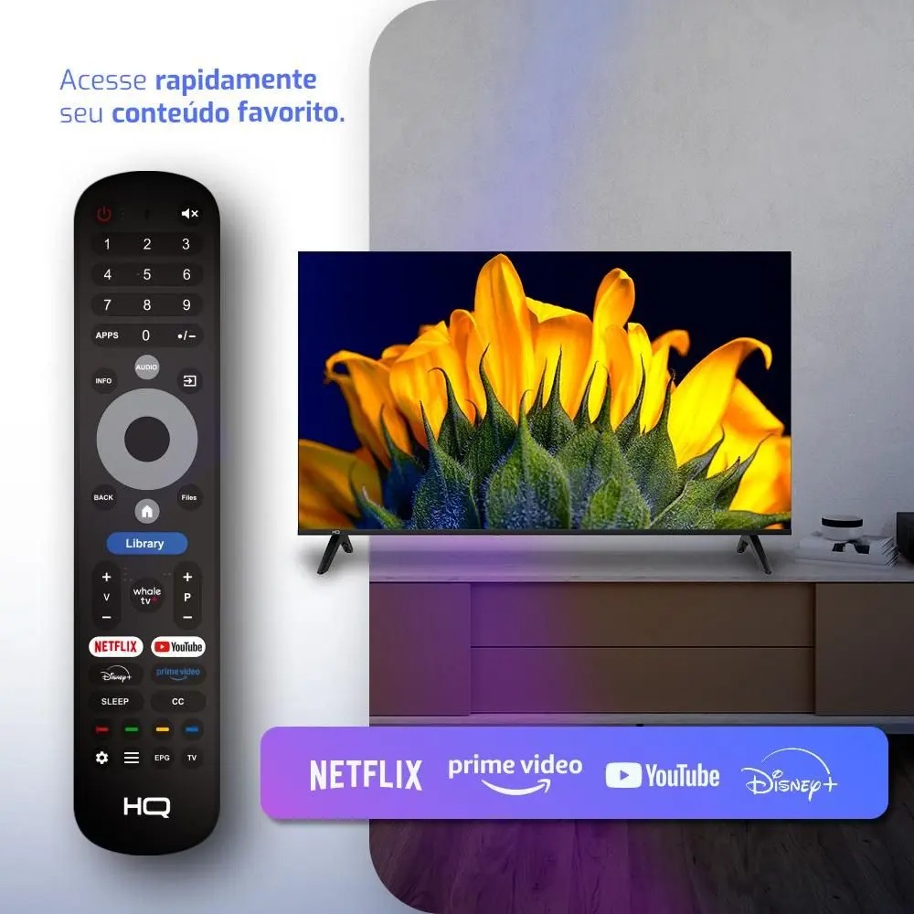 Smart TV HQ QLED 50 Polegadas HQ-QLED50SM 4K Wi-Fi Bluetooth, Dolby Audio, Apps, Netflix, YouTube e Prime Video, 3 HDMI - Imagem 3