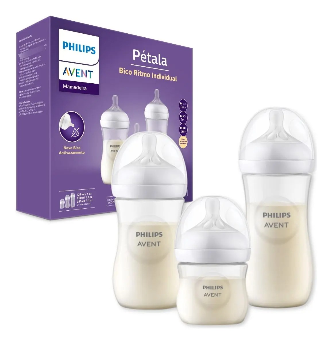 Kit Triplo Mamadeira 0-6 M Philips Avent Pétala 125/260/330Ml